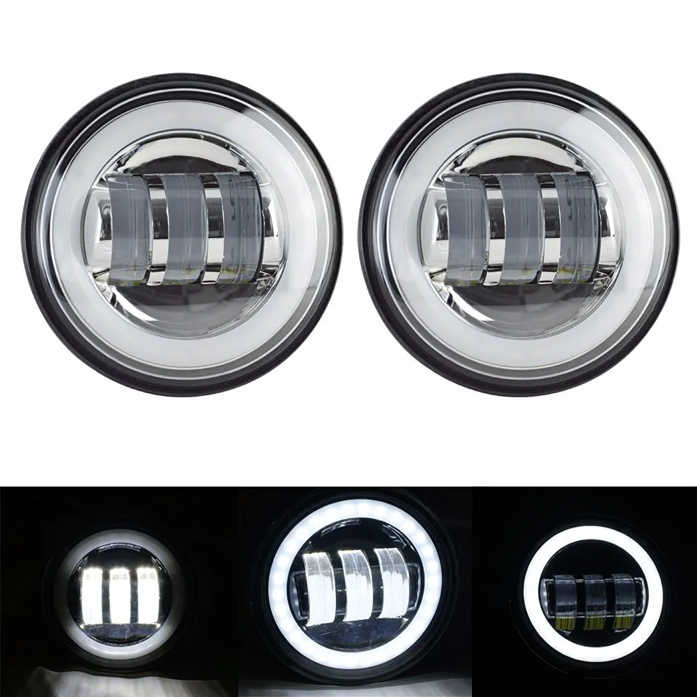 

4.5 Inch 4-1/2" LED Auxiliary Passing Fog Lights 30W with White DRL Halo Ring Angel Eyes for Motorcycle (Pair)