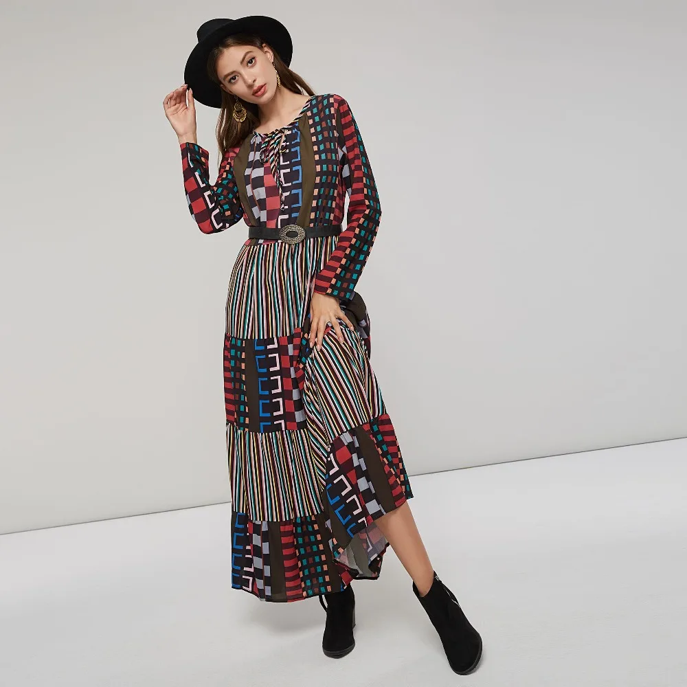 Bohoartist Boho классический принт Длинные платья Для женщин 2018 дамы Повседневное
