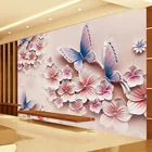 Пользовательские 3D обои, современные рельефные бабочки, орхидеи, цветы, фрески, настенная ткань для гостиной, ТВ, дивана, фон, настенная живопись, Декор