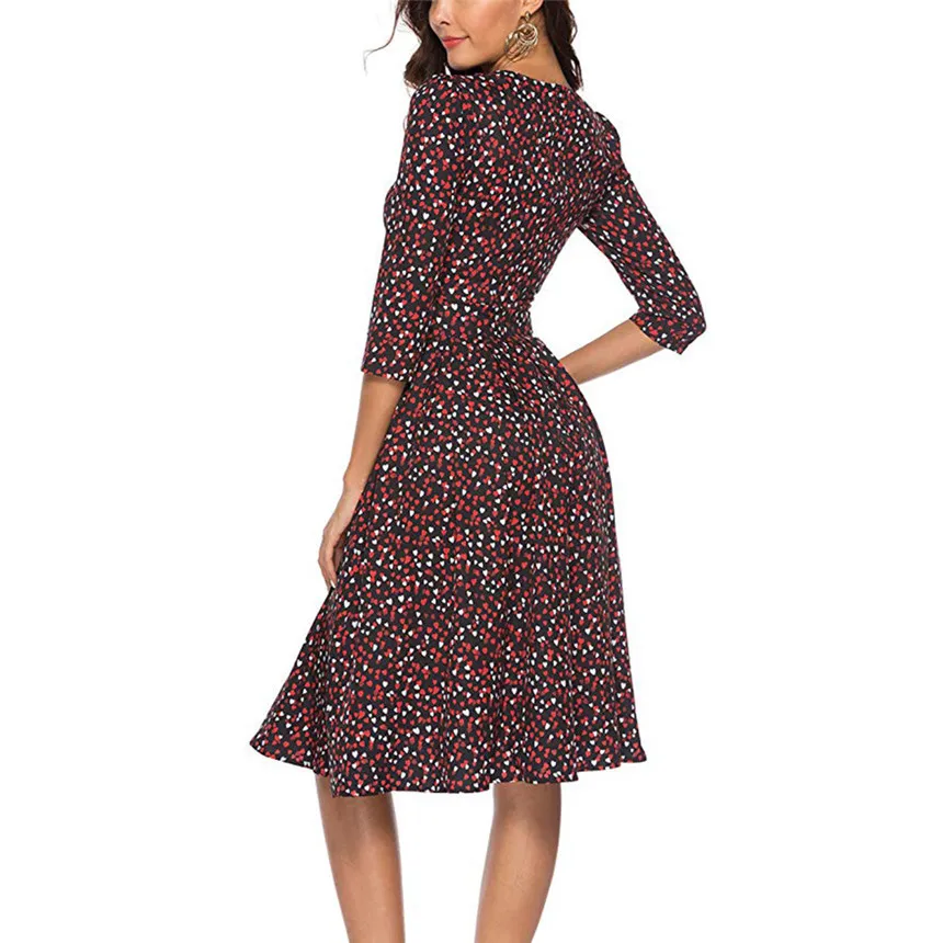 Women's Dress Half Sleeve Floral Vintage Vestidos Fashion Elegant Knee-Length O-neck Casual Dresses | Женская одежда