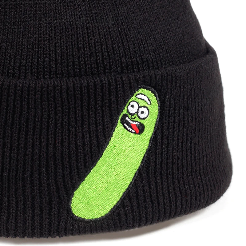Вязаная шапка Pickle Rick, новинка, шапка Морти и Рик, эластичная, брендовая, с вышивкой, шапочка, теплая, зимняя, Skullies, изображение из мультфильма, Лыжная шапка
