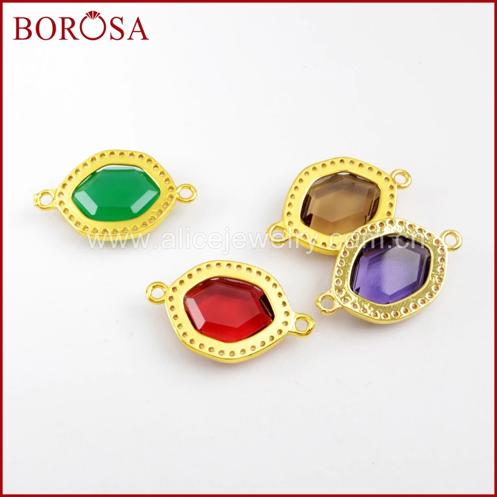 BOROSA 10/15 шт модные микро Стразы CZ граненый камень золотые соединители двойные