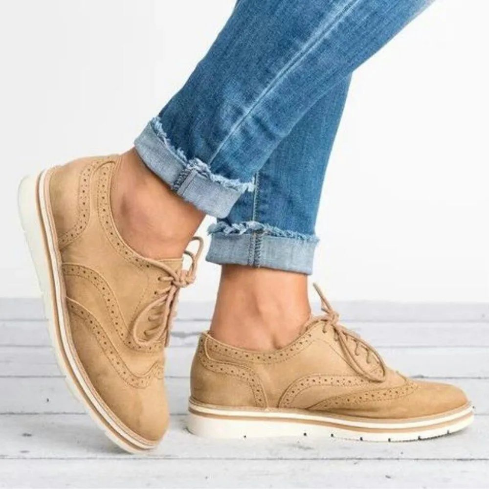 

Rubber Brogue Shoes Woman Platform Oxfords British Style Creepers Cut-Outs Flat Casual Women Shoes Lace Up Footwear 5 Colors