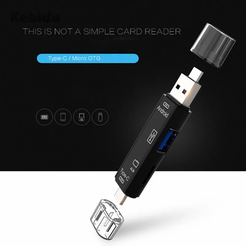 5-в-1 OTG кардридер Kebidu Type-C высокоскоростной USB 2 0 считыватель TF-карт адаптер