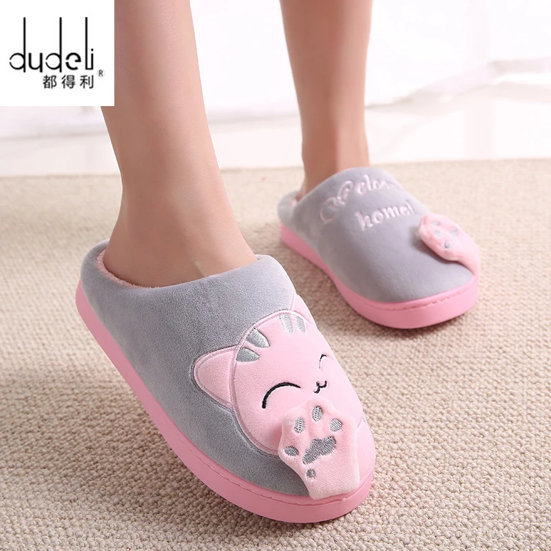 Женские зимние теплые домашние тапочки с изображением из мультфильма Lucky Cat