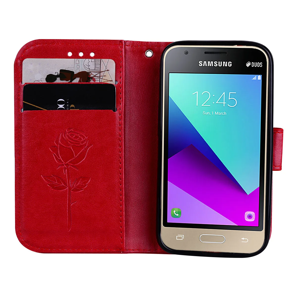 Red Чехол для телефона для samsung Galaxy J1 Mini Prime J106F цветочный дизайн кошелек кожаный флип чехол s для Galaxy J1 Mini Prime - Цвет: Red