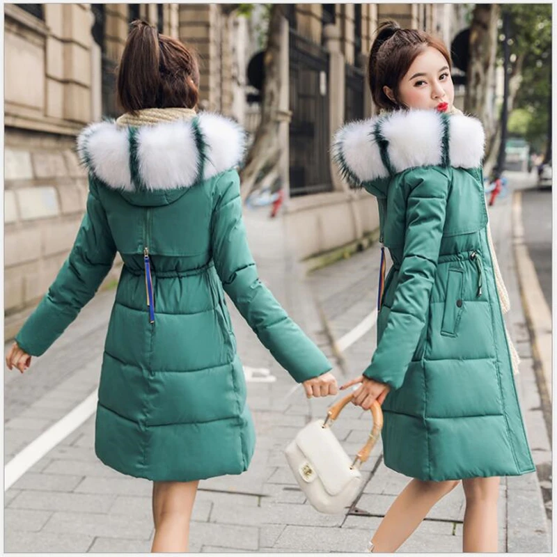 

women's winter jacket Artificial large fur collar female parka slim cotton-padded long outerwear winter coat parka 3XL 218