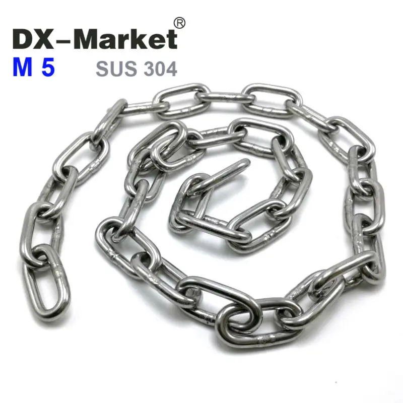 Цепь 5 мм 2 метра 304 дюйма из нержавеющей стали sus304 длинная цепь водонепроницаемая