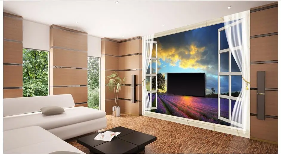 

Custom 3d photo wallpaper 3d wall murals wallpaper for living room window lavender field, 3 d TV setting wall scenery 3d mural