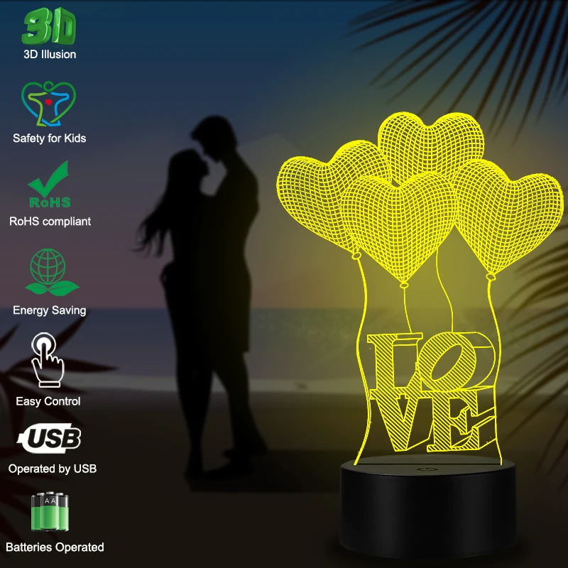 3D ночник VCity в форме сердца светодиодный USB светильник прикроватный столик