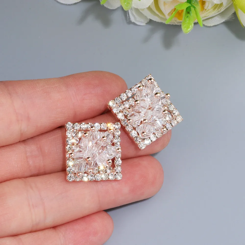 Серьги женские элегантные полые блестящие полностью кристаллические квадратные