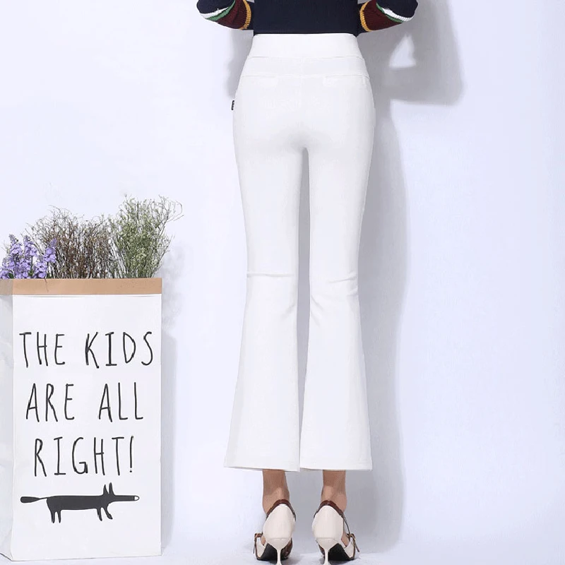 Женские расклешенные брюки-стрейч с высокой талией черные белые женские офисные