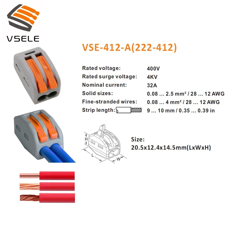VSELE 40 шт./лот VSE-412 413 415 провода разъемы Тип вилки пружинный зажим мини 222-412