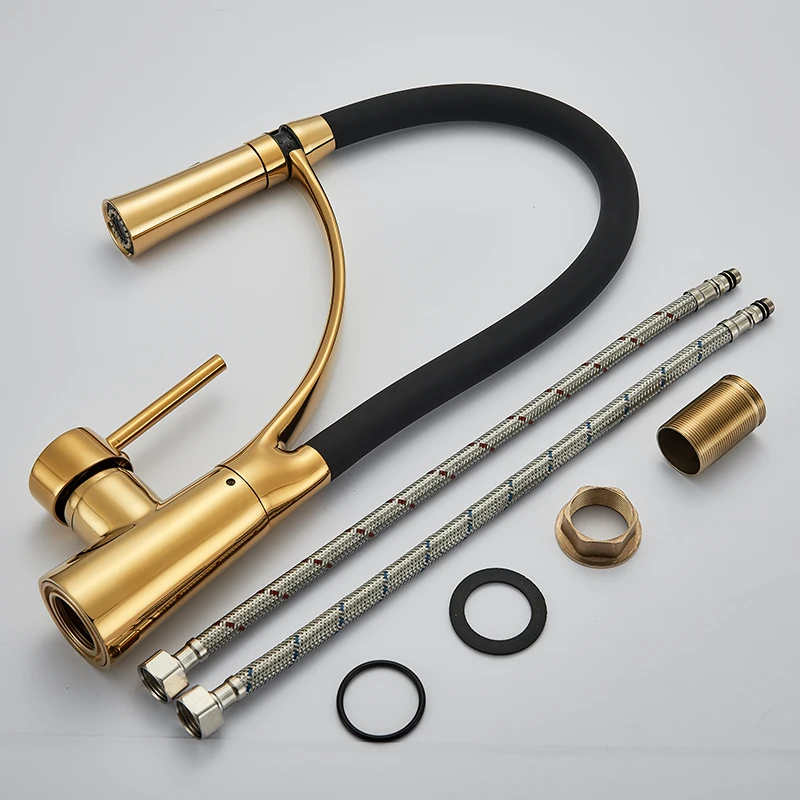 Золотой выдвижной кухонный кран для раковины черная труба ванной поворотный