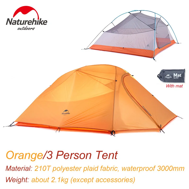 3Person Orange NatureHike 1 2 3 человек Сверхлегкий открытая палатка кемпинговая палатка Водонепроницаемый 4 сезона Рыбалка туристический пляж зимние палатки 20D силикона - Цвет: 3Person Orange