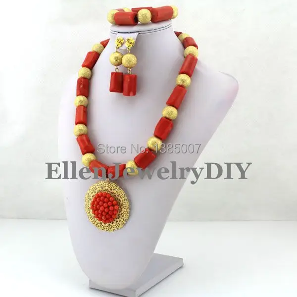 Big Size African Nigerian Wedding Beads Jewelry Set Coral Necklace W7363 | Украшения и аксессуары