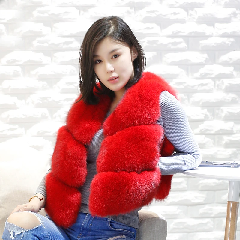 Women Natural Real Fox Fur Vest Autumn Winter Ladies 3 Strips Gilet Sleeveless Genuine Fur Coat Female Real Fur Vest Waistcoat