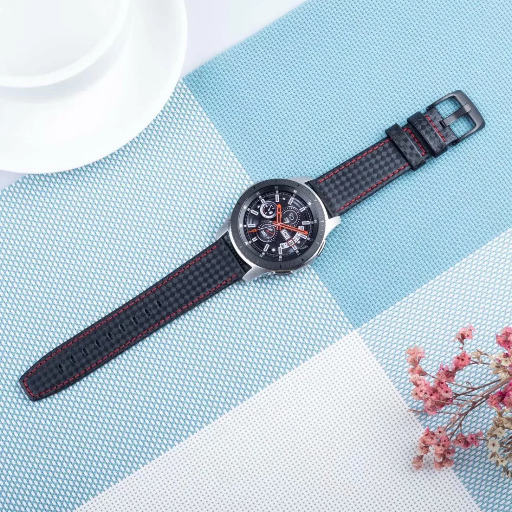 Ремешок из натуральной кожи для Samsung Galaxy Watch 46 мм Gear S3 браслет углеродного волокна