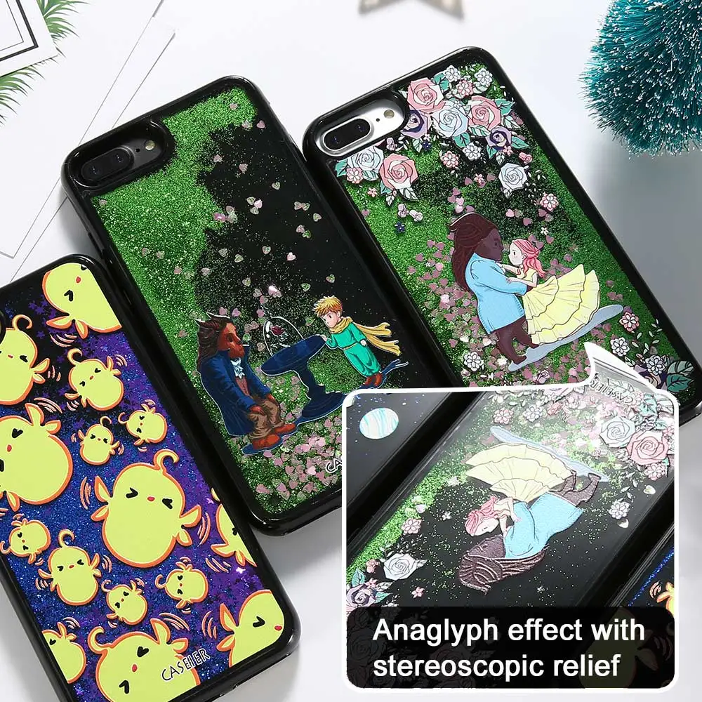 Caseier жидкость зыбучие пески телефона чехол для iPhone X 7 Plus 3D рельеф Bling блесток Чехол