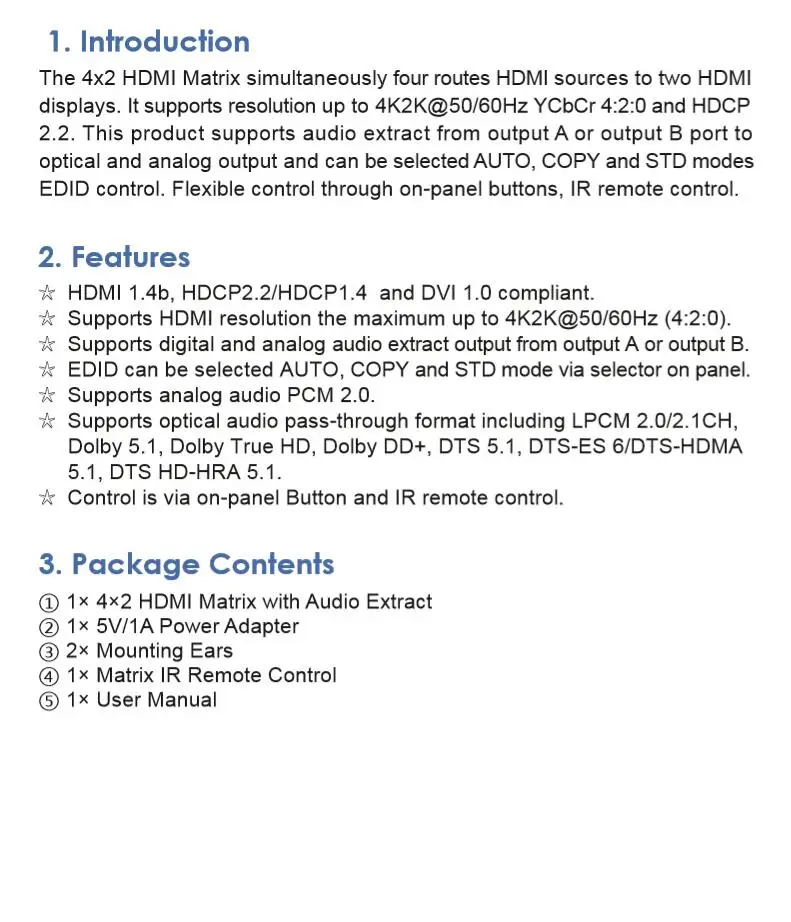 AM-A42A видео коммутатор 4 в 2 выход HDMI матрица с аудио разделения L/R сплиттер KVM черный