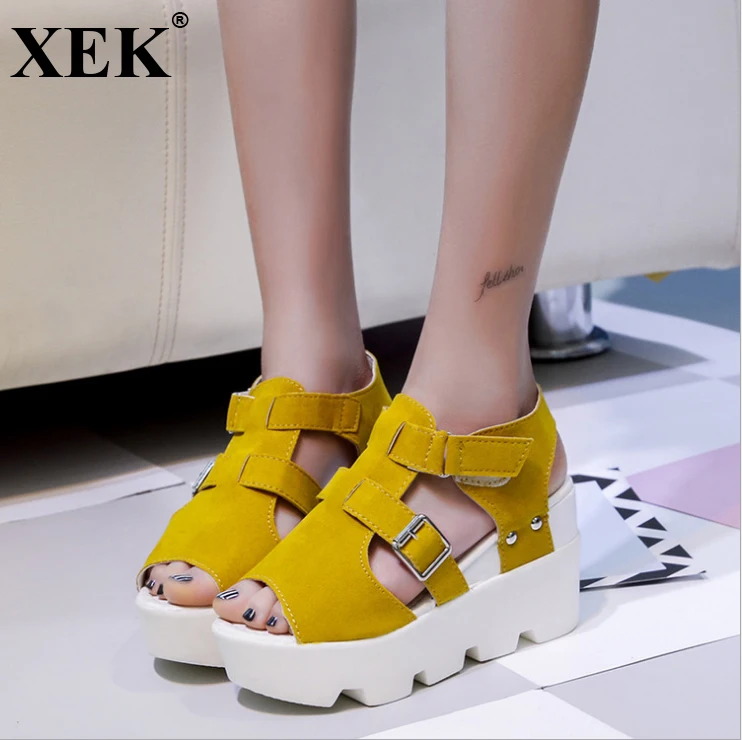 

XEK Summer Sandals 2018 Women High Heel Casual Shoes footwear flip flops Open Toe Platform Gladiator Sandals Women Shoes WFQ74