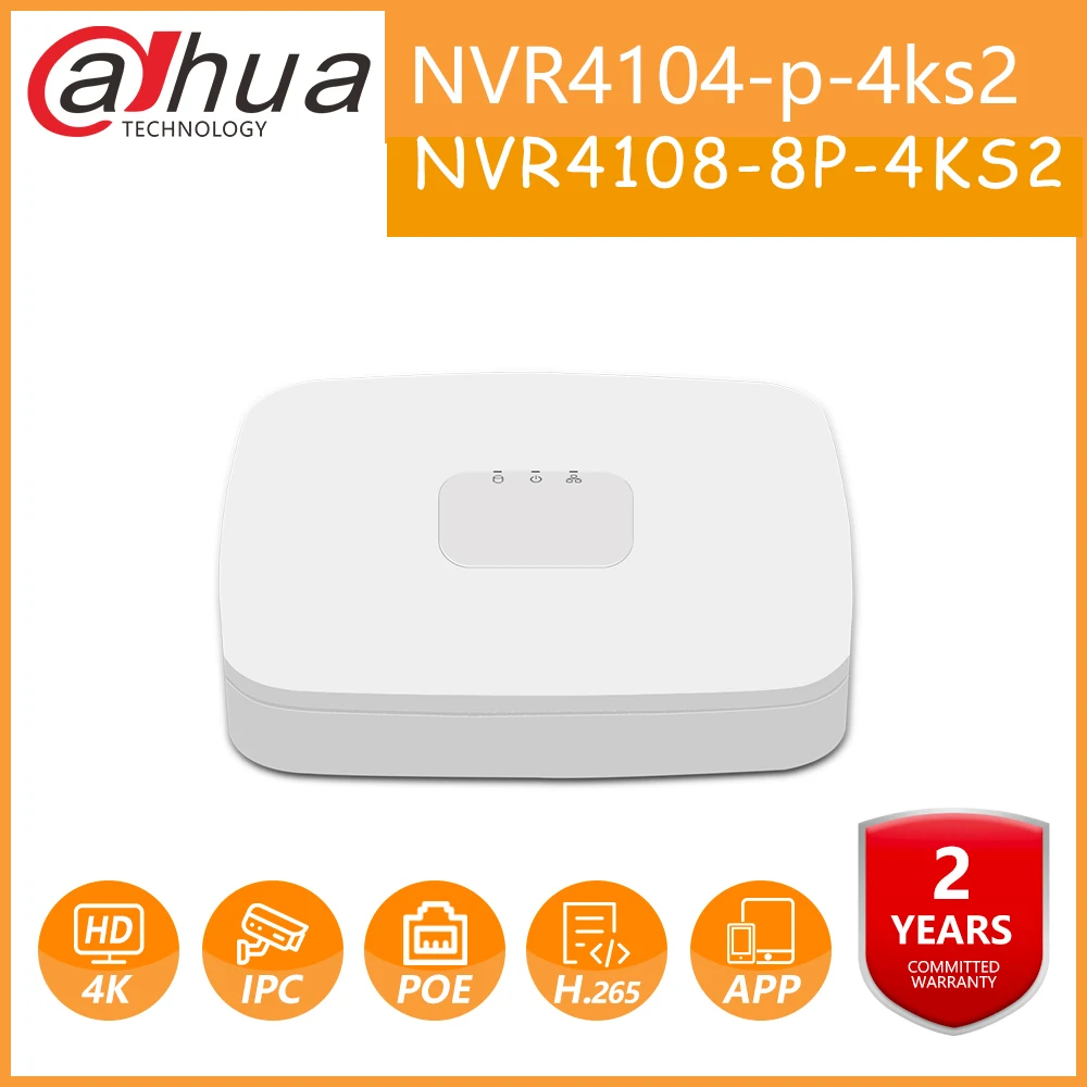 Dahua DH NVR 4104-P-4KS2 NVR4108-8P-4KS2 4/8CH 4K Lite сетевой видеорегистратор Full HD 1080P с 1SATA ONVIF 2 4 SDK CGI |