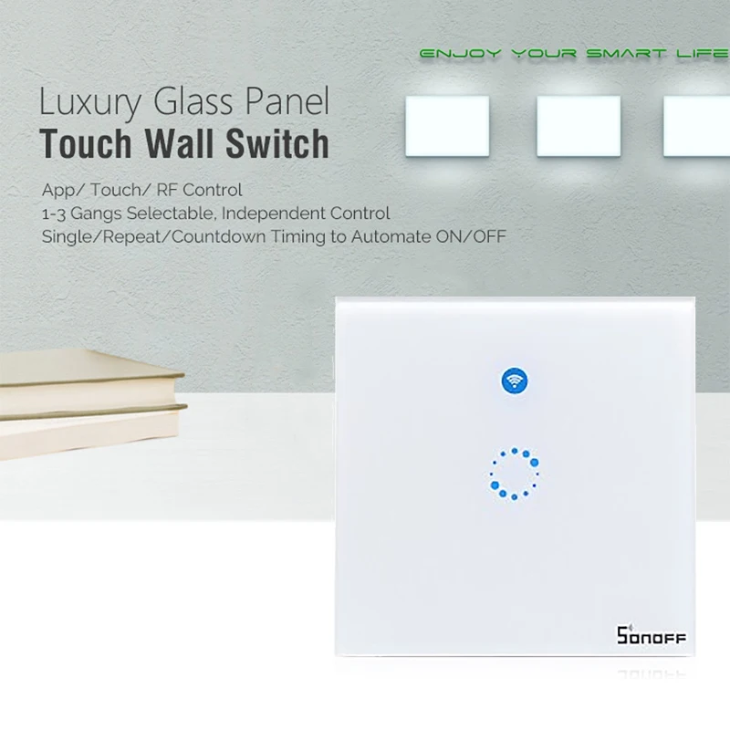 Sonoff T1 ЕС умный Wifi настенный сенсорный светильник-переключатель 1 комплект 2 банда сенсорный/WiFi/433 RF/APP пульт дистанционного управления Умный дом работа с Alexa