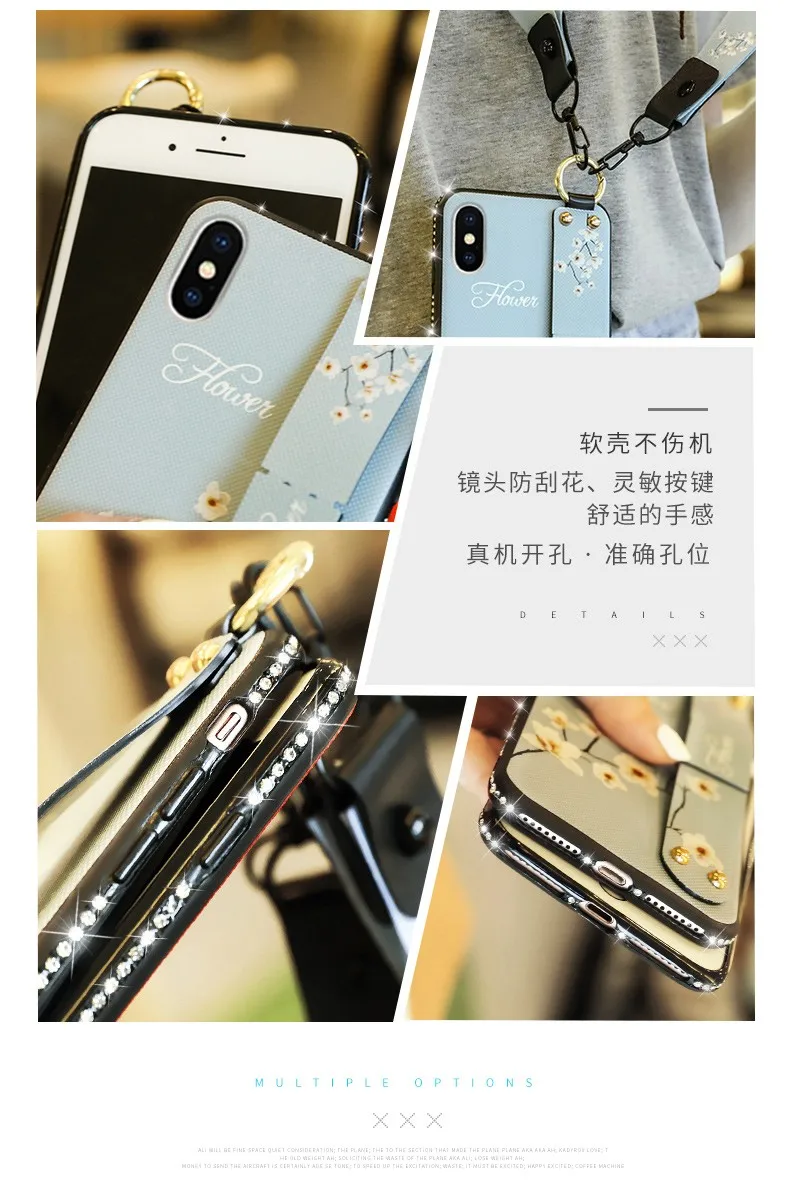 Блестящий Мягкий чехол с ремешком на запястье и цветком для iphone 11 Pro max, чехол с подвесным ремешком, мягкий силиконовый чехол для iphone X XS MAX XR, роскошный ударопрочный чехол для девушек и женщин