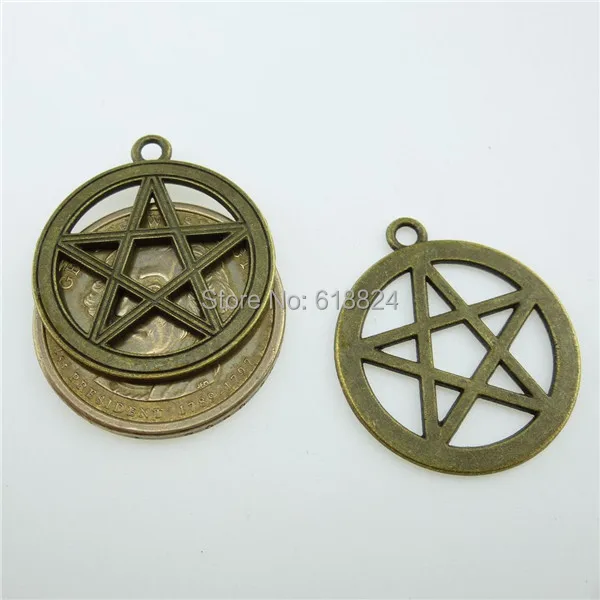 Free shipping (25 pieces/lot) 12702 Round Shield Witch Star Witchcraft Pentagram Pendant Vintage Bronze | Украшения и аксессуары