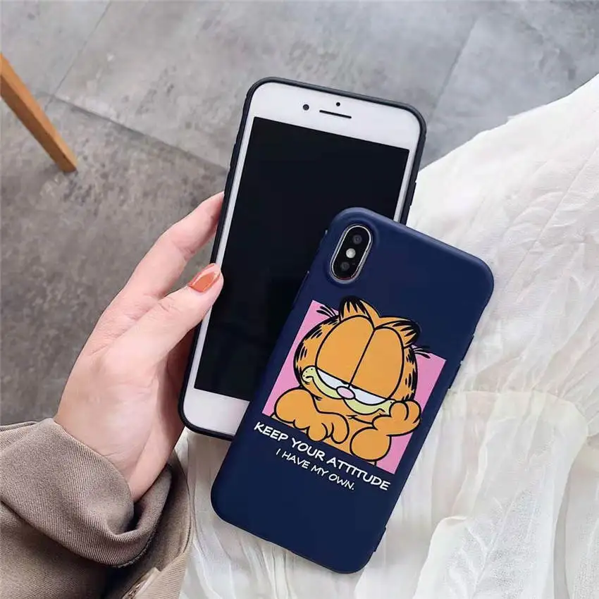 For iPhone XR XS MAX 8 7 6s Plus Phone Cases Full Back Covers Funny Yellow Garfield Lazy Cats Cartoons Pattern Fundas Coque Capa |