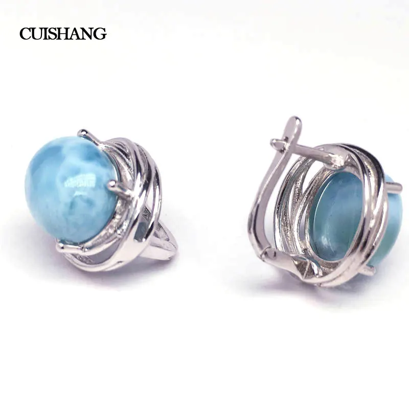CSJ Larimar серьги из стерлингового серебра 925 пробы с натуральными синими
