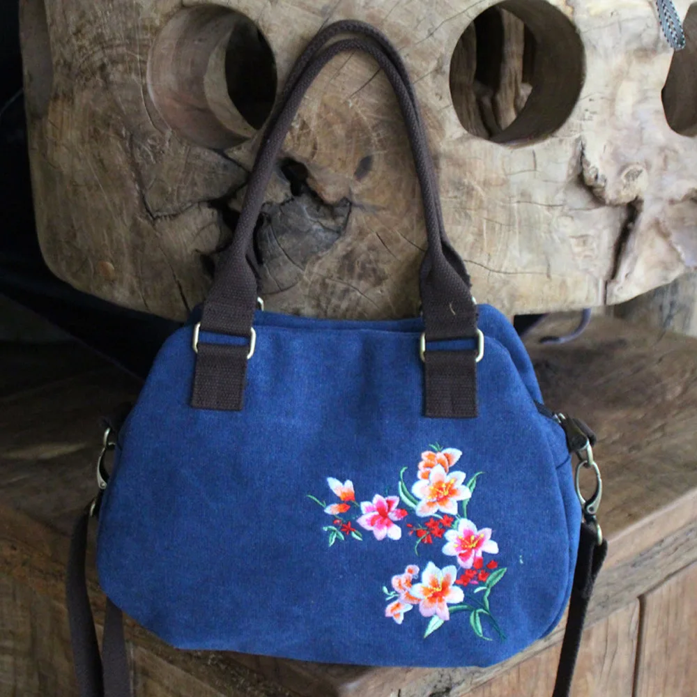 Винтажные женские сумки национальные цветочные Вышитые дорожные темно синие