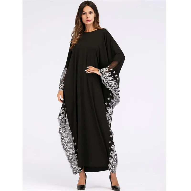 Женский халат с рукавами летучая мышь Abaya кружевной вышивкой платье в турецком