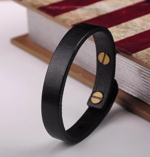 Простой стильный черный браслет G370 из натуральной кожи унисекс Новинка - купить