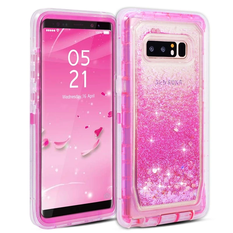 Pink Роскошные 3 in1 сыпучий песок Украшение Чехол для Samsung Galaxy S8 S10 S9 Plus Note 8 9 S7 Edge чехол из термопластичного полиуретана для Жесткий динамический с блестками и жидкостью - Цвет: Pink