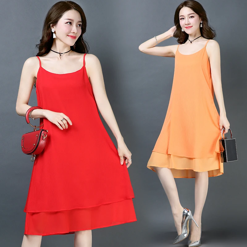 

Летнее женское однотонное платье без рукавов, элегантное женское шифоновое повседневное свободное платье