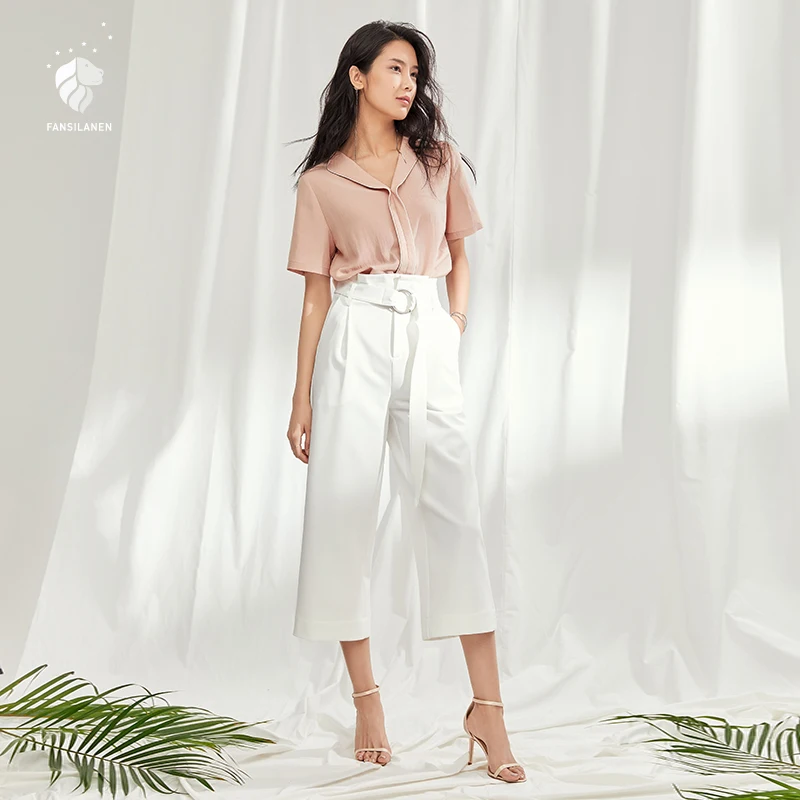 FANSILANEN Fashion New Arrival Summer/Spring Office Women Befree Tops Blouse Shirts Blouses Solid Chiffon Female Z82565 |
