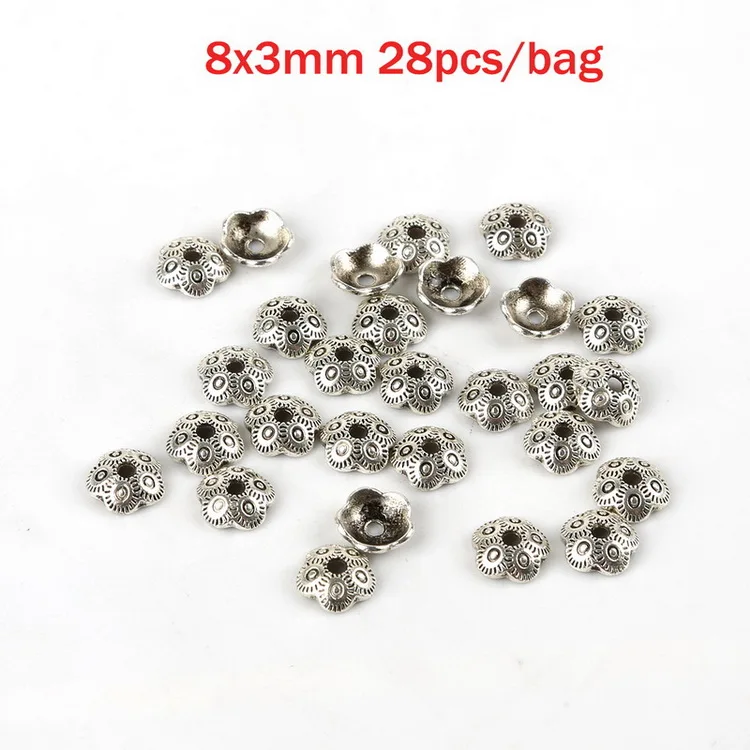 8x3mm 28pcs 35 разные стили тибетского античного серебряного цвета, концевые колпачки для изготовления ювелирных изделий, рукоделие, аксессуары для рукоделия - Цвет: 8x3mm 28pcs