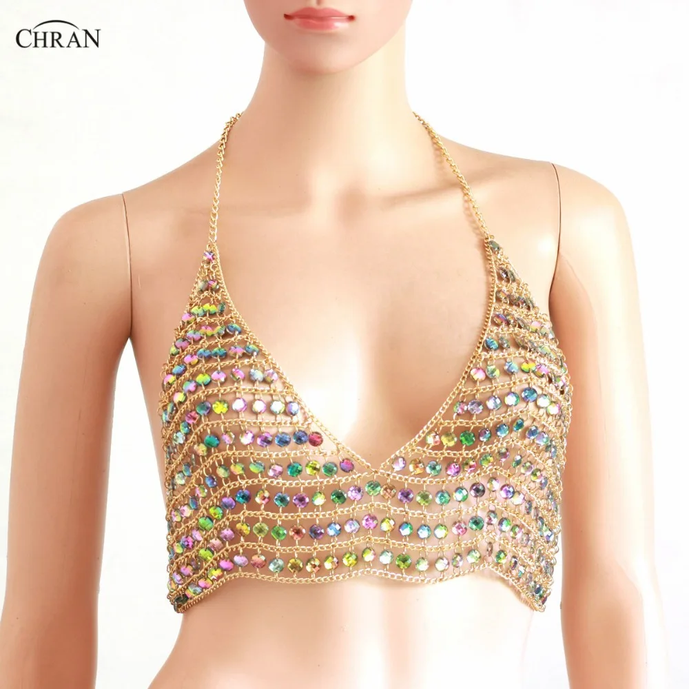 Chran акриловые Gem цепи Бюстгальтер Bralet женские Scalemale укороченный Топы корректирующие Лето жгут Холтер цепочки и ожерелья жилет для вечерние ночных клубо