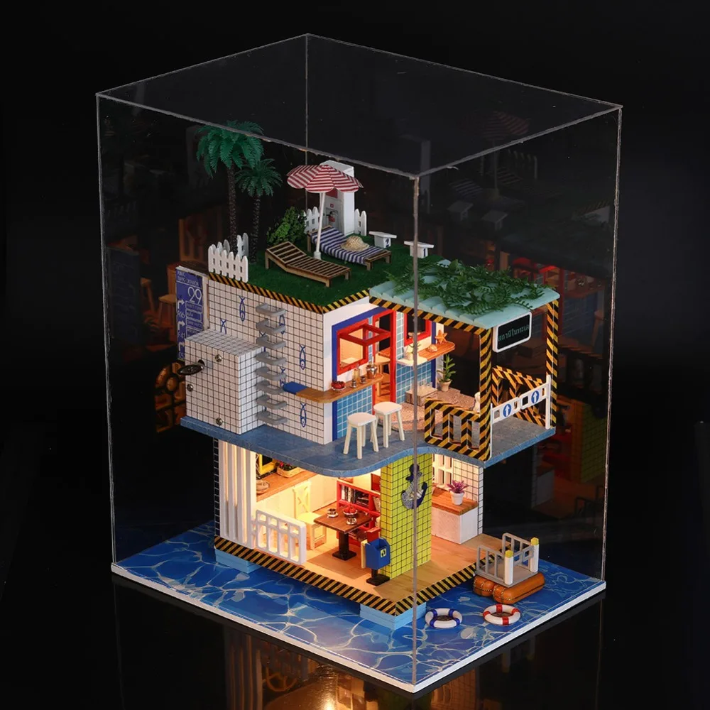 New Girl DIY 3D Wooden Mini Dollhouse 2018 Seaside Doll House Furniture Educational Toys For children Love Xmas Gift |