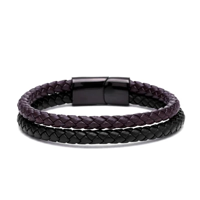 brown mix black Кожаный браслет Mcllroy из натуральной коровьей кожи, двойной титановый браслет из нержавеющей стали с косичкой, модные мужские ювелирные изделия, подарки для мужчин - Окраска металла: brown mix black