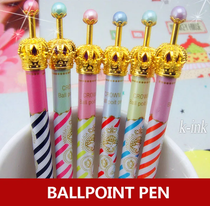 

30pcs/lot Colorful crown personalized ballpoint pen , cute ballpoint pen as school stationary with crown decorated