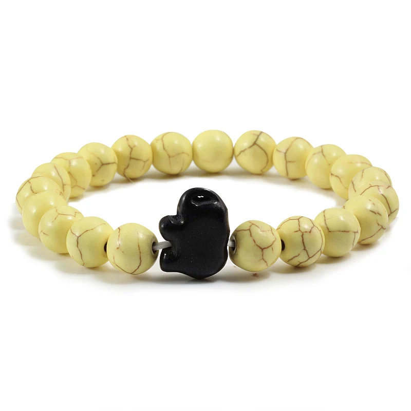 Yellow Black Шарм Boho голубой бирюзовый слон Браслеты Натуральный Камень 8 мм браслеты из бисера Винтажные Ювелирные изделия для медитации браслет подарок для женщин - Окраска металла: Yellow Black