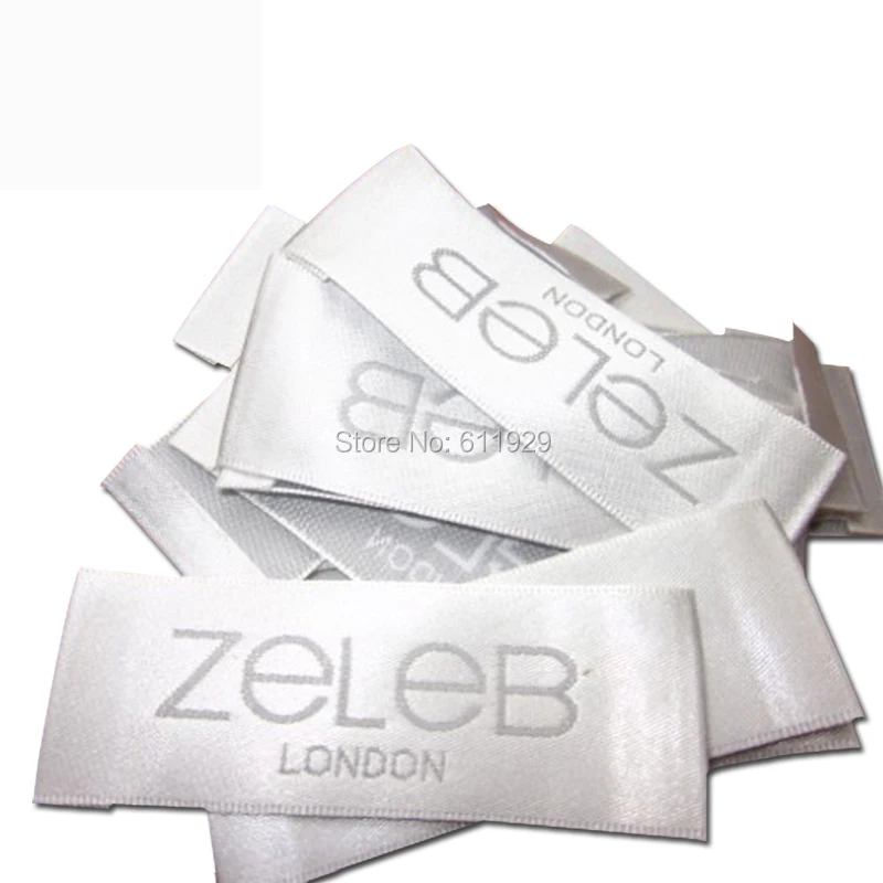 custom clothing white satin woven labels/garment embroidered labels/logo/wedding dress labels/overcoat tgs brand 1000 pcs a lot