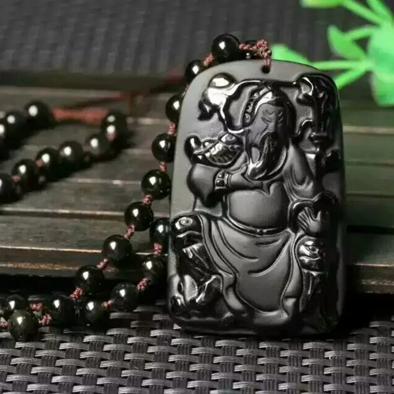 Оптовая продажа кулон с натуральным обсидиановым камнем ручная подвеска Guan Yu Hero