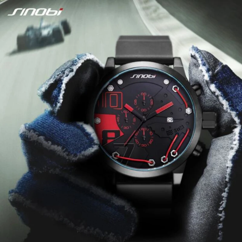 Часы наручные SINOBI Мужские с хронографом Брендовые спортивные водонепроницаемые