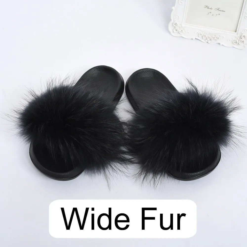 Raccoon Black CCFUR/женские тапочки с мехом енота; женские модные пушистые Шлепанцы из натурального меха; женские Ползунки из натурального меха; S6046 - Цвет: Raccoon Black