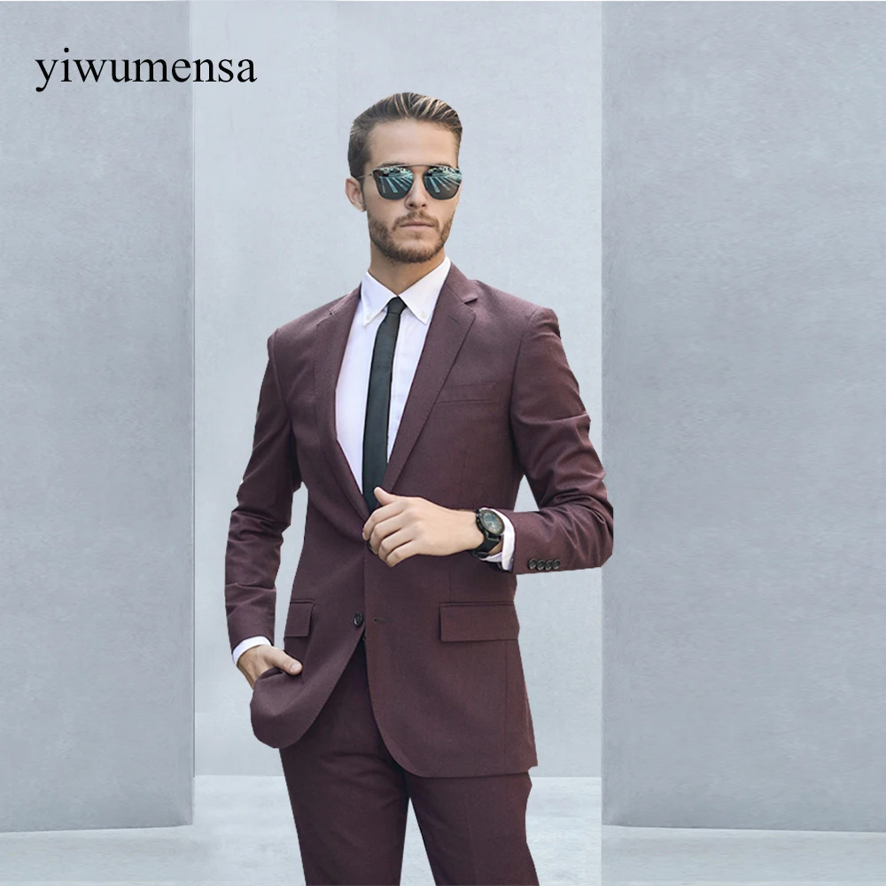 Костюм homme mariage винно красный пиджак из двух предметов со штанами свадебные