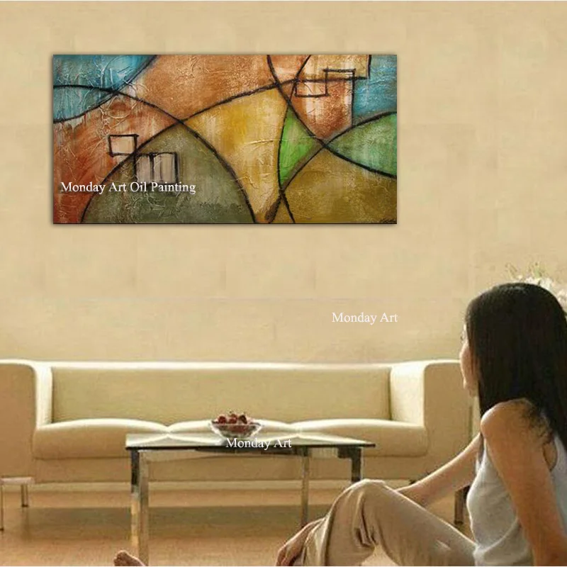 100% Handpainted Modern Abstract Colourful Canvas Painting Wall Quardro Home Decoration for Living Room Children Gift | Дом и сад