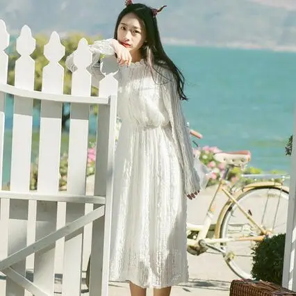 Женское длинное платье винтажное большого размера с длинным рукавом в стиле бохо